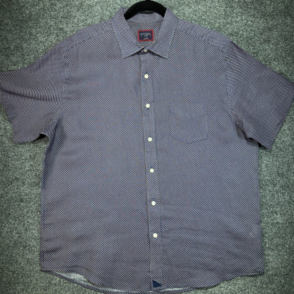 UNTUCKit 100% Linen Shirt Men Large Blue Argyle Geometric Print Light Breathable